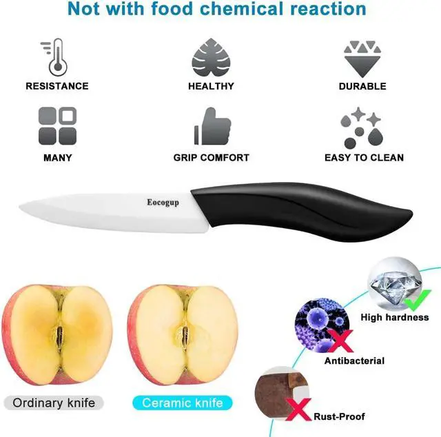Alt view image 3 of 7 - Eocogup Ceramic Knife 4", Sharp Paring Knife with Large ABS Handle, Black | Ultra sharp ceramic paring knife for fruit & vegetable prep, durable food grade blade, comfortable large grip, easy to clean