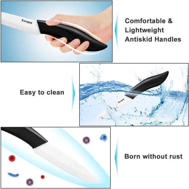 Alt view image 4 of 7 - Eocogup Ceramic Knife 4", Sharp Paring Knife with Large ABS Handle, Black | Ultra sharp ceramic paring knife for fruit & vegetable prep, durable food grade blade, comfortable large grip, easy to clean