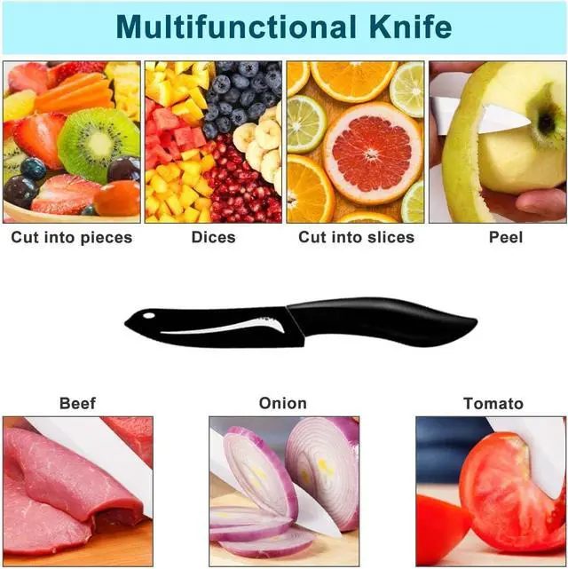 Alt view image 5 of 7 - Eocogup Ceramic Knife 4", Sharp Paring Knife with Large ABS Handle, Black | Ultra sharp ceramic paring knife for fruit & vegetable prep, durable food grade blade, comfortable large grip, easy to clean