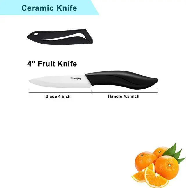 Alt view image 6 of 7 - Eocogup Ceramic Knife 4", Sharp Paring Knife with Large ABS Handle, Black | Ultra sharp ceramic paring knife for fruit & vegetable prep, durable food grade blade, comfortable large grip, easy to clean