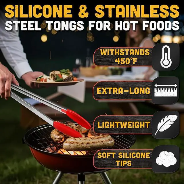 Alt view image 3 of 7 - 17.3" Extra Long Tongs with Silicone Tip & Stainless Steel Frame | Long Kitchen Tongs with Extended Reach, 3.3 Lb Hold and Storage Lock; for BBQ Grilling, Cooking, Grabbing, Serving and Salad