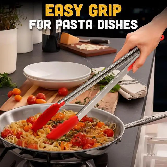 Alt view image 6 of 7 - 17.3" Extra Long Tongs with Silicone Tip & Stainless Steel Frame | Long Kitchen Tongs with Extended Reach, 3.3 Lb Hold and Storage Lock; for BBQ Grilling, Cooking, Grabbing, Serving and Salad