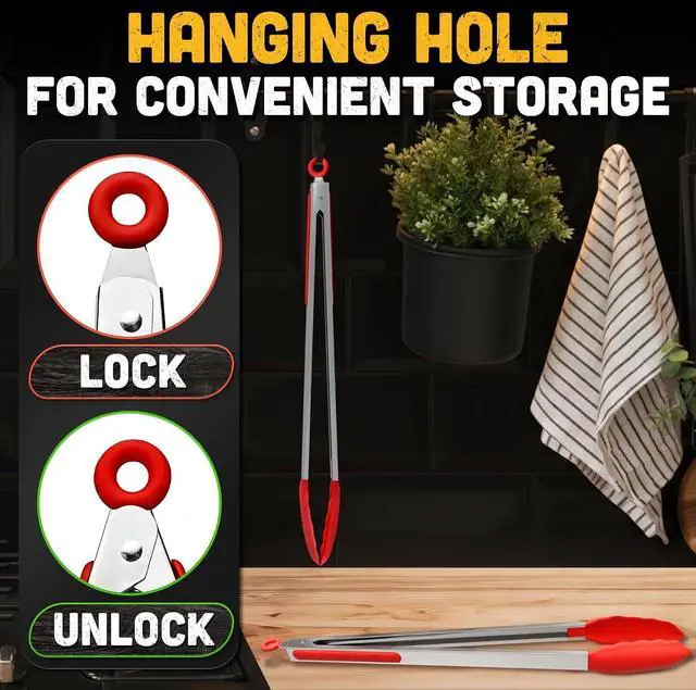 Alt view image 7 of 7 - 17.3" Extra Long Tongs with Silicone Tip & Stainless Steel Frame | Long Kitchen Tongs with Extended Reach, 3.3 Lb Hold and Storage Lock; for BBQ Grilling, Cooking, Grabbing, Serving and Salad