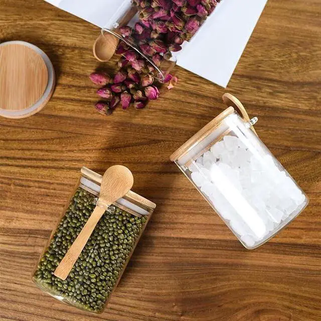 Alt view image 4 of 7 - Airtight Food Storage Containers with Bamboo Lids and Spoon for Coffee Beans, Flour, Cookie, Sugar, Tea, Nuts and Spice Bath salt and more(1 Pack)