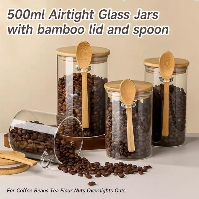 Alt view image 6 of 7 - Airtight Food Storage Containers with Bamboo Lids and Spoon for Coffee Beans, Flour, Cookie, Sugar, Tea, Nuts and Spice Bath salt and more(1 Pack)