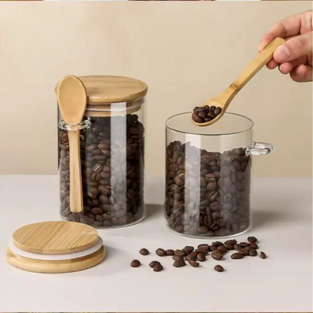 Alt view image 7 of 7 - Airtight Food Storage Containers with Bamboo Lids and Spoon for Coffee Beans, Flour, Cookie, Sugar, Tea, Nuts and Spice Bath salt and more(1 Pack)