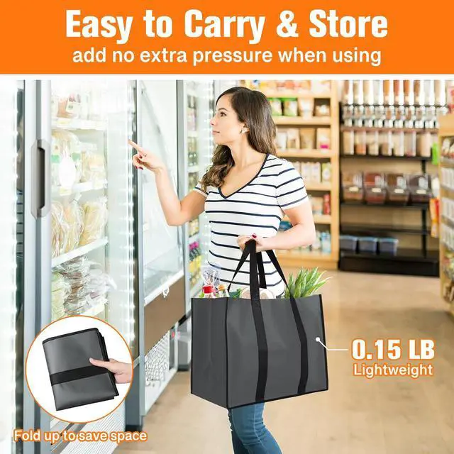 Alt view image 6 of 7 - WISELIFE Reusable Grocery Bags, Foldable, Lasting Use, 35L, 3 Pack, Gray | Large Shopping Bags with Reinforced Stitching, Water-Resistant Grocery Totes for Kitchen, Market, Car Trunk, Picnic