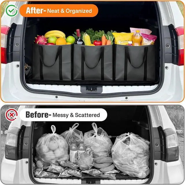 Alt view image 7 of 7 - WISELIFE Reusable Grocery Bags, Foldable, Lasting Use, 35L, 3 Pack, Gray | Large Shopping Bags with Reinforced Stitching, Water-Resistant Grocery Totes for Kitchen, Market, Car Trunk, Picnic