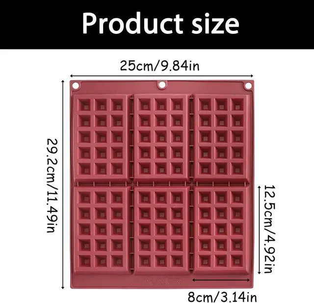 Alt view image 2 of 7 - Silicone Waffle Baking Mold Tray, 6-Cavity, 25 x 29.2 cm | Non-Stick Surface, Oven Safe, Easy Demold, Reusable Tray, Rectangular Cavities