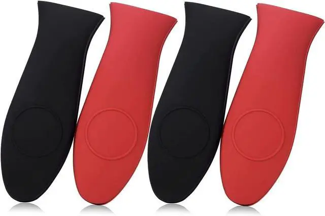 Main image of 4 Packs Silicone Hot Handle Holder Kitchen Heat Resistant Fry Pan Milk Pot Sleeve Grip Handle Cover Potholder for Cast Iron Skillets Griddles Metal & Aluminum Cookware Black & Red