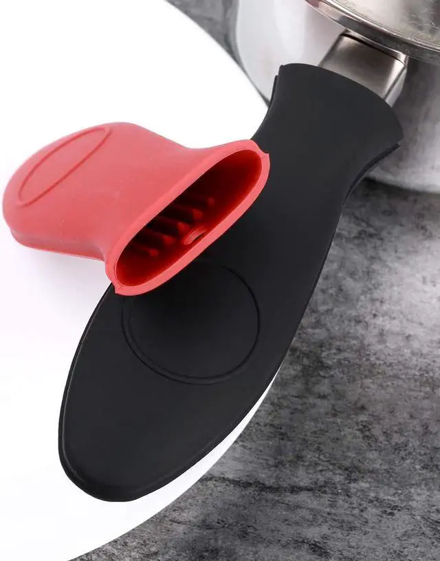 Alt view image 3 of 7 - 4 Packs Silicone Hot Handle Holder Kitchen Heat Resistant Fry Pan Milk Pot Sleeve Grip Handle Cover Potholder for Cast Iron Skillets Griddles Metal & Aluminum Cookware Black & Red