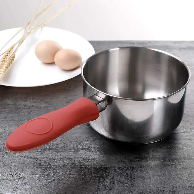 Alt view image 4 of 7 - 4 Packs Silicone Hot Handle Holder Kitchen Heat Resistant Fry Pan Milk Pot Sleeve Grip Handle Cover Potholder for Cast Iron Skillets Griddles Metal & Aluminum Cookware Black & Red