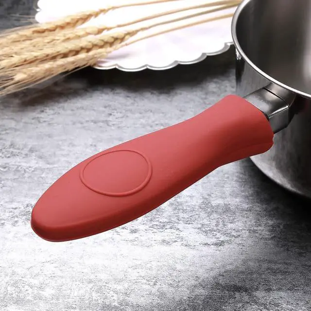 Alt view image 5 of 7 - 4 Packs Silicone Hot Handle Holder Kitchen Heat Resistant Fry Pan Milk Pot Sleeve Grip Handle Cover Potholder for Cast Iron Skillets Griddles Metal & Aluminum Cookware Black & Red