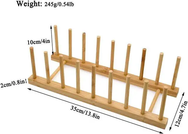 Alt view image 2 of 6 - LZYMSZ Set of 2 Bamboo Wooden Dish Rack, Plate Rack Stand Pot Lid Holder, Kitchen Cabinet Organizer for Bowl, Cup, Cutting Board and More