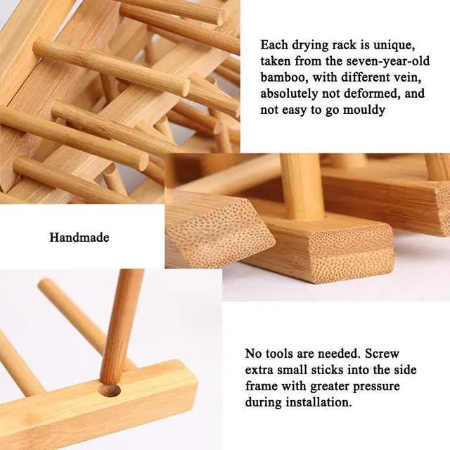 Alt view image 4 of 6 - LZYMSZ Set of 2 Bamboo Wooden Dish Rack, Plate Rack Stand Pot Lid Holder, Kitchen Cabinet Organizer for Bowl, Cup, Cutting Board and More