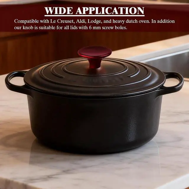 Alt view image 3 of 6 - Stainless Steel Dutch Oven Lid Knob Replacement Handle - Compatible with Le Creuset, Also Fits Aldi, Lodge & Other Enameled Cast Iron Pots,Red