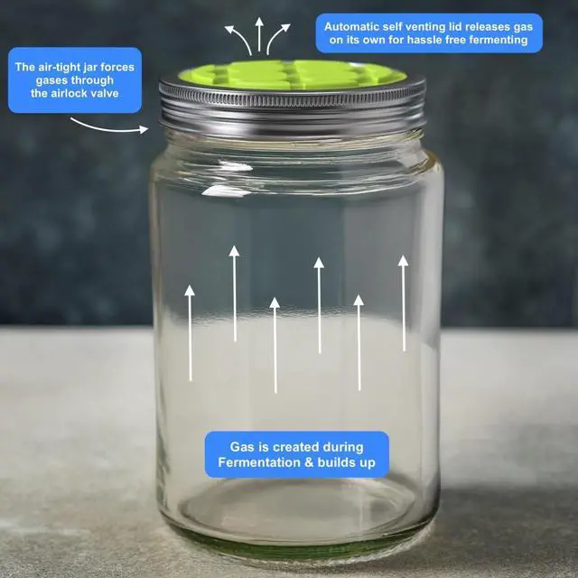 Alt view image 5 of 5 - Fermentation Lids for Wide Mouth Mason Jars - 4 Pack Silicone Lids | One-way waterless airlock valve, BPA-free self-burping silicone lids. Includes 4 colors: Blue, Red, Green & Purple.