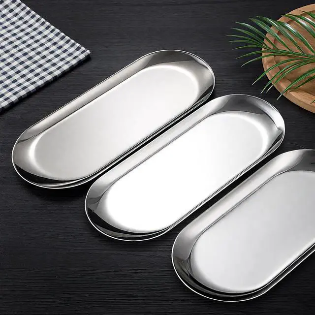 Alt view image 3 of 5 - 9x3.8Inch Silver Oval Stainless Steel Decorative Tray Serving Tray | 9x3.8Inch Silver Oval Stainless Steel Decorative Tray Small Serving Tray for Tea Fruit, Jewelry Plate, Decor Storage Tray