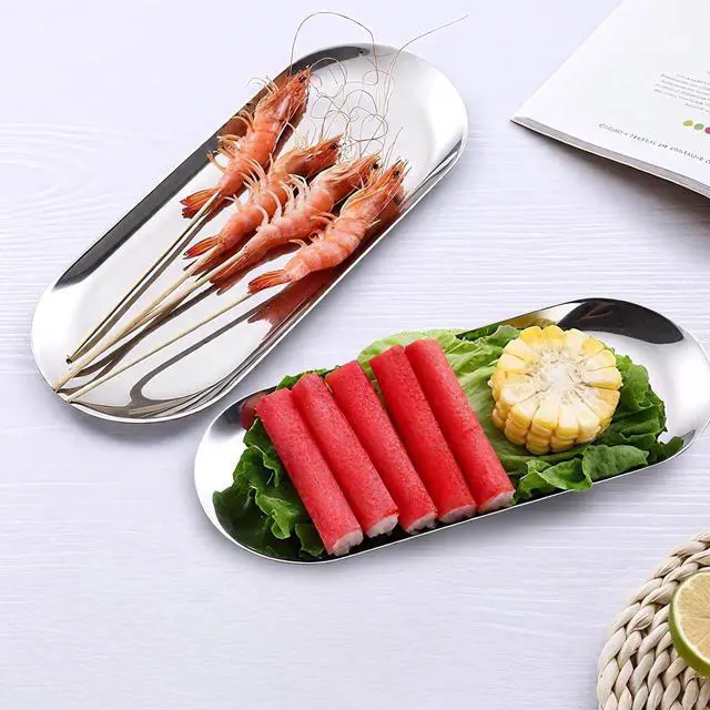 Alt view image 4 of 5 - 9x3.8Inch Silver Oval Stainless Steel Decorative Tray Serving Tray | 9x3.8Inch Silver Oval Stainless Steel Decorative Tray Small Serving Tray for Tea Fruit, Jewelry Plate, Decor Storage Tray
