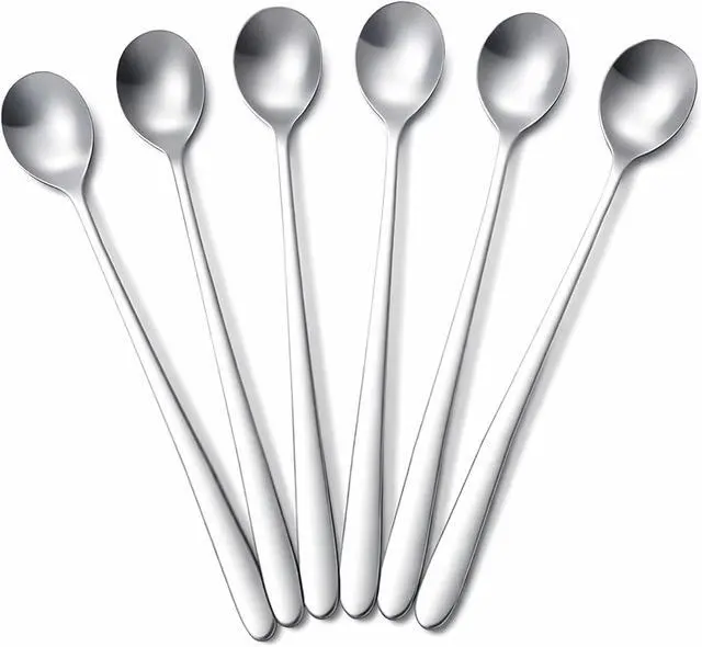 Main image of Long Spoons Set of 6, 6.9" Iced Tea Spoons with Long Handle for Stirring | Stainless Steel, Mirror Polish, for Coffee, Tea, Dessert, Milkshake, Sundae, Ice Cream Float, Yogurt, Bar Cocktail Mixing