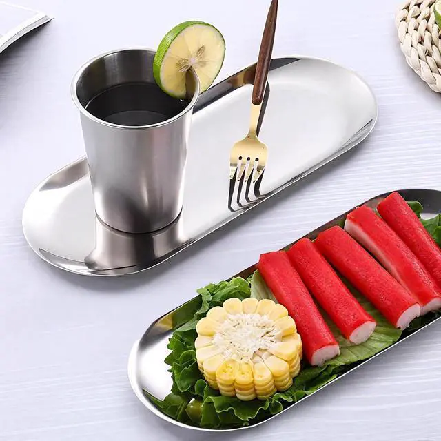 Alt view image 5 of 5 - 9x3.8Inch Silver Oval Stainless Steel Decorative Tray Serving Tray | 9x3.8Inch Silver Oval Stainless Steel Decorative Tray Small Serving Tray for Tea Fruit, Jewelry Plate, Decor Storage Tray