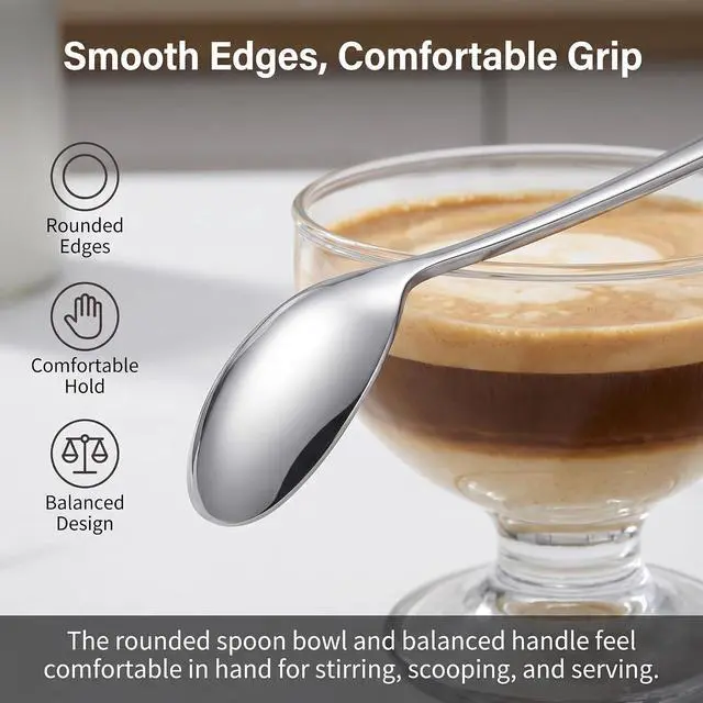 Alt view image 4 of 7 - Long Spoons Set of 6, 6.9" Iced Tea Spoons with Long Handle for Stirring | Stainless Steel, Mirror Polish, for Coffee, Tea, Dessert, Milkshake, Sundae, Ice Cream Float, Yogurt, Bar Cocktail Mixing