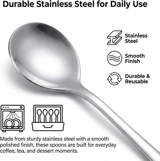 Alt view image 6 of 7 - Long Spoons Set of 6, 6.9" Iced Tea Spoons with Long Handle for Stirring | Stainless Steel, Mirror Polish, for Coffee, Tea, Dessert, Milkshake, Sundae, Ice Cream Float, Yogurt, Bar Cocktail Mixing