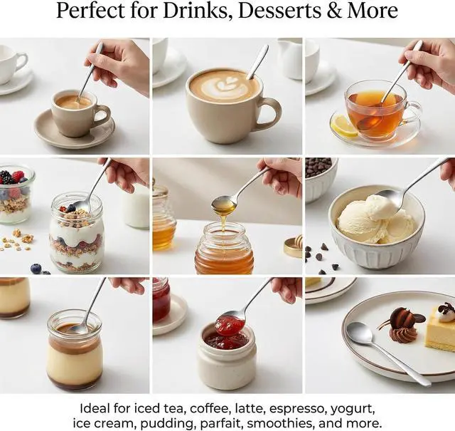 Alt view image 5 of 7 - Long Spoons Set of 6, 6.9" Iced Tea Spoons with Long Handle for Stirring | Stainless Steel, Mirror Polish, for Coffee, Tea, Dessert, Milkshake, Sundae, Ice Cream Float, Yogurt, Bar Cocktail Mixing