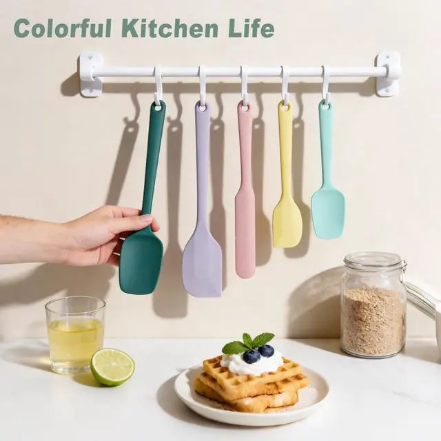 Alt view image 4 of 7 - Silicone Spatula Set of 5, Food Grade Rubber Spatulas for Baking, Scraping, High Temperature Resistant, Safe BPA-Free, Nonstick Kitchen Tools for Cooking and Mixing