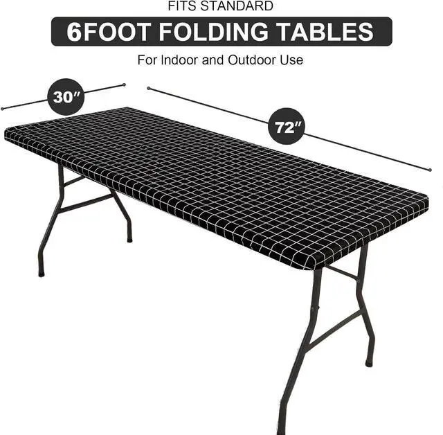 Alt view image 6 of 7 - Fitted Table Cover, Flannel Backed Vinyl Tablecloth, 30"x72" | Waterproof Elastic Rectangle Tablecloth, Wipeable Plastic Table Cover for Picnic, Camping, Outdoor, Black