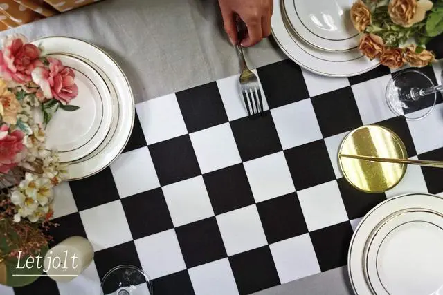Alt view image 2 of 7 - Letjolt Black White Checkered Table Runner 12 x 72 inches Racing Party | Polyester runner for race car birthdays racing theme parties dessert tables decor