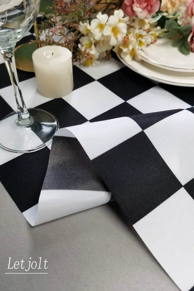Alt view image 3 of 7 - Letjolt Black White Checkered Table Runner 12 x 72 inches Racing Party | Polyester runner for race car birthdays racing theme parties dessert tables decor