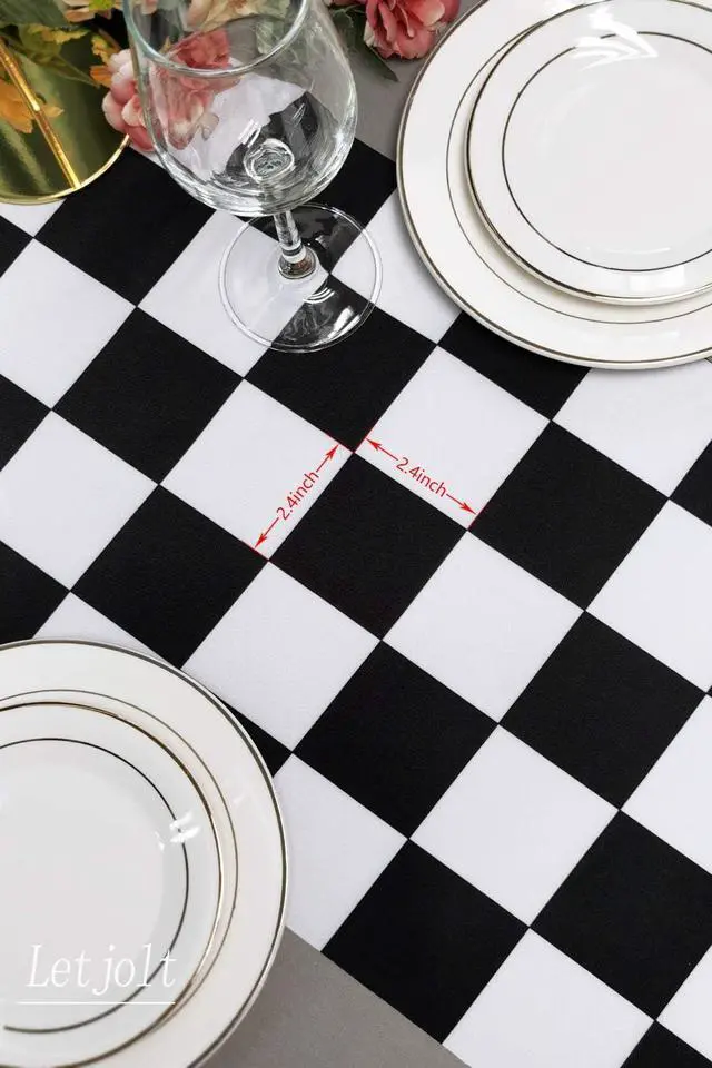 Alt view image 4 of 7 - Letjolt Black White Checkered Table Runner 12 x 72 inches Racing Party | Polyester runner for race car birthdays racing theme parties dessert tables decor