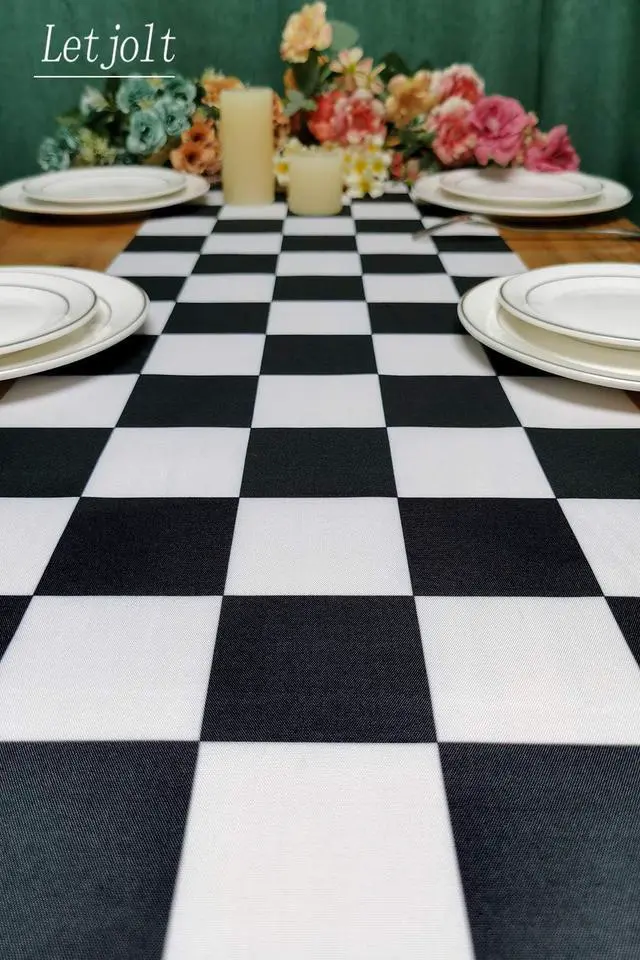 Alt view image 6 of 7 - Letjolt Black White Checkered Table Runner 12 x 72 inches Racing Party | Polyester runner for race car birthdays racing theme parties dessert tables decor