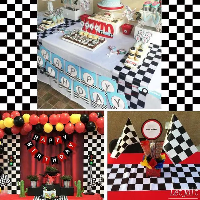 Alt view image 7 of 7 - Letjolt Black White Checkered Table Runner 12 x 72 inches Racing Party | Polyester runner for race car birthdays racing theme parties dessert tables decor