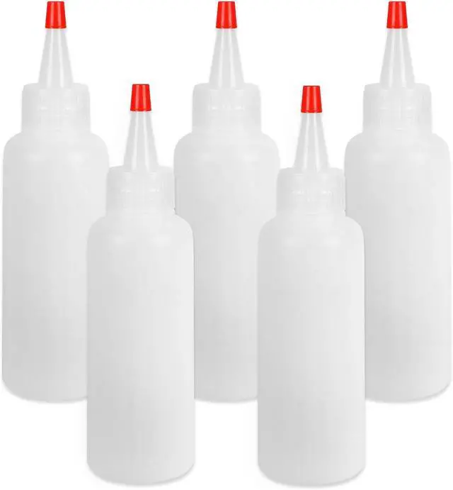 Main image of Ninsula 5Pcs Squeeze Bottles, 4 Oz Plastic Condiment Squeeze Bottles with Red Twist Top Cap, Empty Squeeze Bottles for Sauces, Ketchup, Mustard, Syrup, Oil, Dressings, Travel, Lab, and Crafts