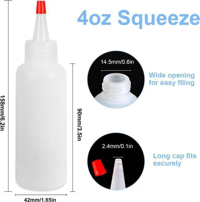 Alt view image 2 of 7 - Ninsula 5Pcs Squeeze Bottles, 4 Oz Plastic Condiment Squeeze Bottles with Red Twist Top Cap, Empty Squeeze Bottles for Sauces, Ketchup, Mustard, Syrup, Oil, Dressings, Travel, Lab, and Crafts
