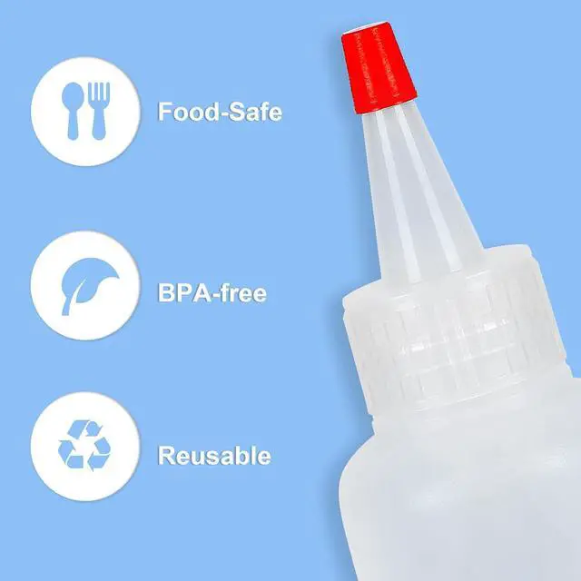 Alt view image 3 of 7 - Ninsula 5Pcs Squeeze Bottles, 4 Oz Plastic Condiment Squeeze Bottles with Red Twist Top Cap, Empty Squeeze Bottles for Sauces, Ketchup, Mustard, Syrup, Oil, Dressings, Travel, Lab, and Crafts