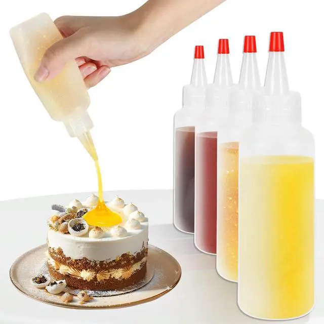 Alt view image 5 of 7 - Ninsula 5Pcs Squeeze Bottles, 4 Oz Plastic Condiment Squeeze Bottles with Red Twist Top Cap, Empty Squeeze Bottles for Sauces, Ketchup, Mustard, Syrup, Oil, Dressings, Travel, Lab, and Crafts