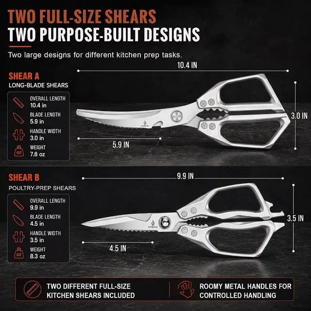 Alt view image 6 of 7 - Heavy Duty Kitchen Shears 2 Pack, Full-Size Stainless Kitchen Scissors | Two Purpose-Built Designs for Poultry Joints, Meat, Seafood and Herbs