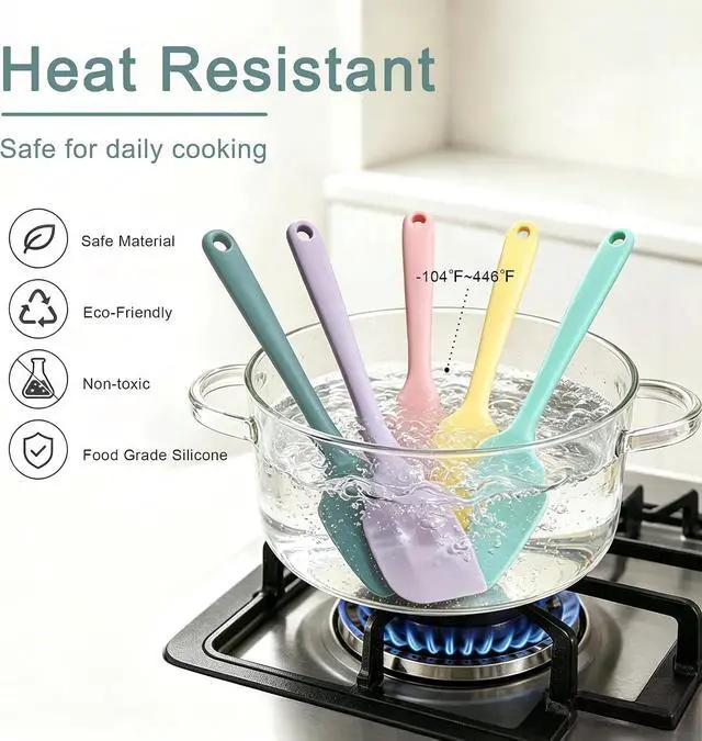 Alt view image 6 of 7 - Silicone Spatula Set of 5, Food Grade Rubber Spatulas for Baking, Scraping, High Temperature Resistant, Safe BPA-Free, Nonstick Kitchen Tools for Cooking and Mixing