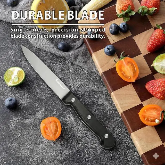 Alt view image 4 of 7 - 5 Inch Paring Knife with Sheath, Ultra Sharp Stainless Steel Utility Knife with Triple Rivet Ergonomic Handle, 4oz Lightweight Small Kitchen Knife for Fruits And Vegetables Peeling & Slicing
