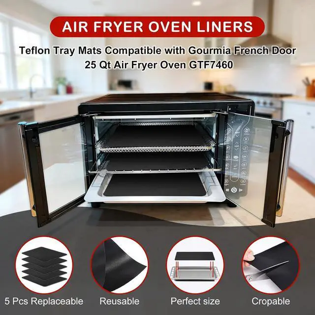 Alt view image 2 of 7 - 5pcs Teflon Air Fryer Liner for Gourmia 25QT GTF7460 Toaster Oven Air Fryer Combo, Reusable Nonstick Oven Mat, Heat Resistant Air Fryer Sheets Compatible with Gourmia French Door Air Fryer Accessories