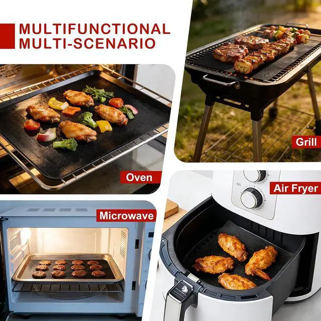 Alt view image 6 of 7 - 5pcs Teflon Air Fryer Liner for Gourmia 25QT GTF7460 Toaster Oven Air Fryer Combo, Reusable Nonstick Oven Mat, Heat Resistant Air Fryer Sheets Compatible with Gourmia French Door Air Fryer Accessories