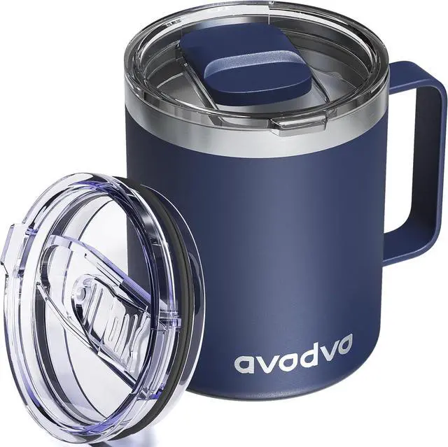 Main image of 12oz Insulated Coffee Mug with 2 Lids & Handle, Stainless Steel Cup | Keeps Drinks Hot & Cold, Double Wall Vacuum Insulated Travel Tumbler for Home, Office & Outdoor, Navy Blue