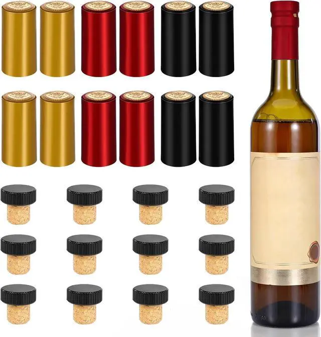 Main image of 30 Pcs Wine Sealer for Wine Bottles - Bottle Sealer for Cruise, Plastic Heat Shrink Cap & Wood Cork Stopper with Plastic Top