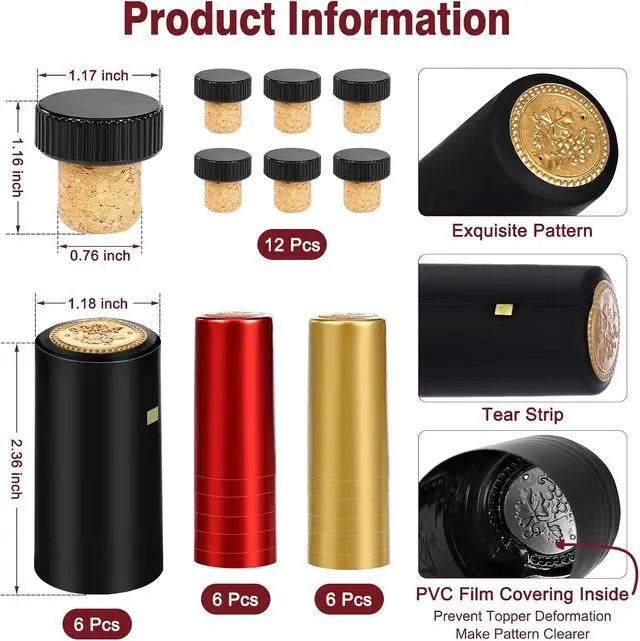 Alt view image 2 of 4 - 30 Pcs Wine Sealer for Wine Bottles - Bottle Sealer for Cruise, Plastic Heat Shrink Cap & Wood Cork Stopper with Plastic Top