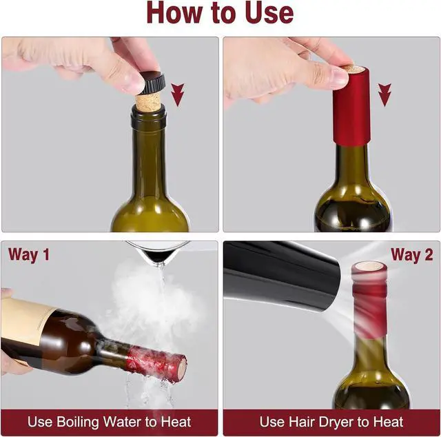 Alt view image 3 of 4 - 30 Pcs Wine Sealer for Wine Bottles - Bottle Sealer for Cruise, Plastic Heat Shrink Cap & Wood Cork Stopper with Plastic Top