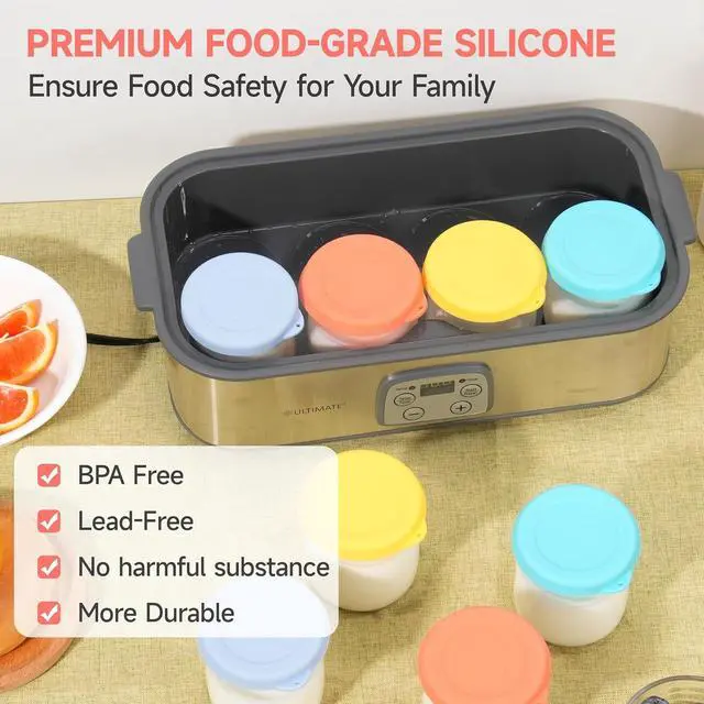 Alt view image 3 of 7 - Ultimate Yogurt Jar Lids Silicone, 8PCs Replacement Lids for Ultimate 6oz Glass Jars, Jar Covers, Ultimate Yogurt Maker Lids, Perfect for Yogurt, Oatmeal, Pudding, Dishwasher Safe(Jars NOT Included)