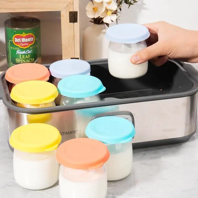 Alt view image 7 of 7 - Ultimate Yogurt Jar Lids Silicone, 8PCs Replacement Lids for Ultimate 6oz Glass Jars, Jar Covers, Ultimate Yogurt Maker Lids, Perfect for Yogurt, Oatmeal, Pudding, Dishwasher Safe(Jars NOT Included)